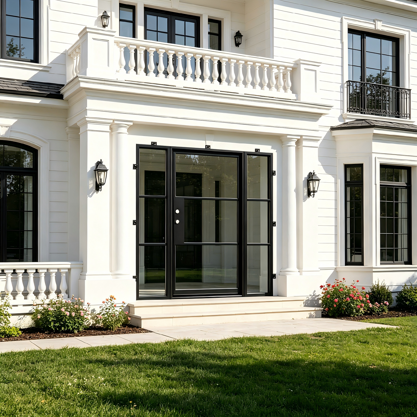 Light 3 - Single + Sidelights (Cold Weather + Thermal Break) | Steel French Doors (Ships 16-18 Weeks)